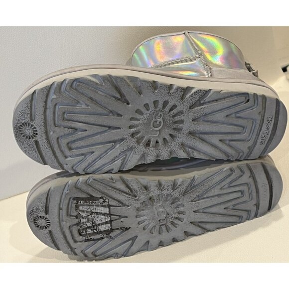 Ugg Classic Mini Iridescent Gracier Grey Sheepskin Leather Boots - Picture 7 of 8